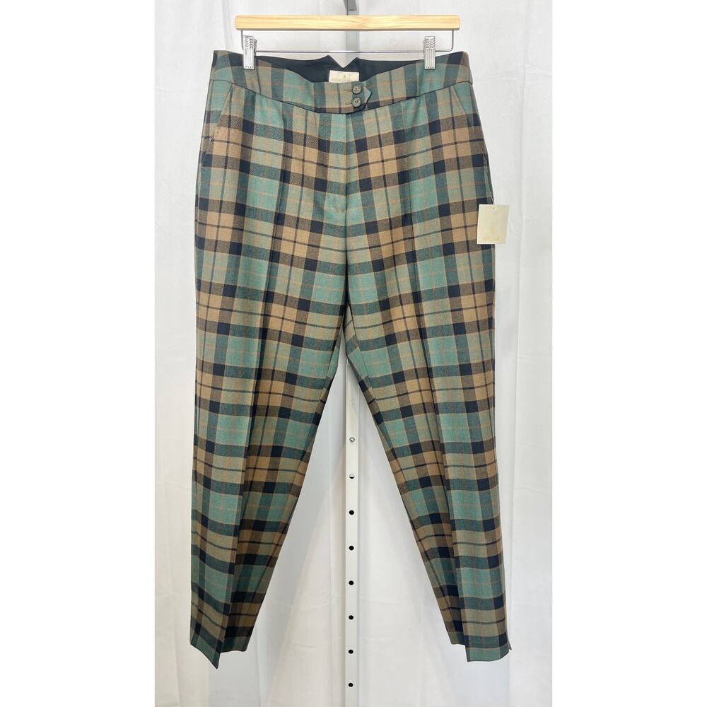 NWT HOUSE OF BRUAR Crop Plaid Trouser Pants Mackay Weathered Green Tan XL 16